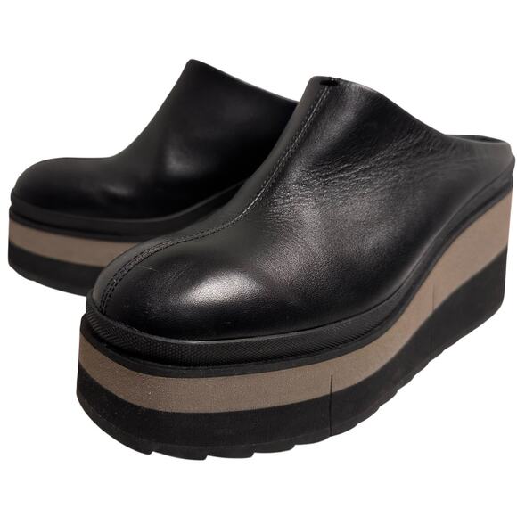 Naked Feet Coach Platform Black Leather Mule Clog Women’s Sz 8 Lug Sole Mob Wife